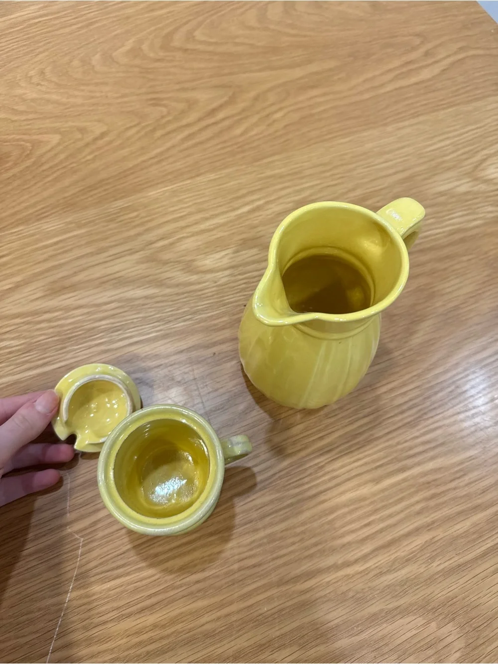 Yellow Ceramic Pitcher and Sugar Jar Set - Bright Yellow Home Kitchen Serveware